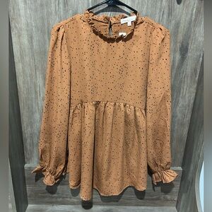 Burnt Orange Polka Dot Long Sleeve Blouse